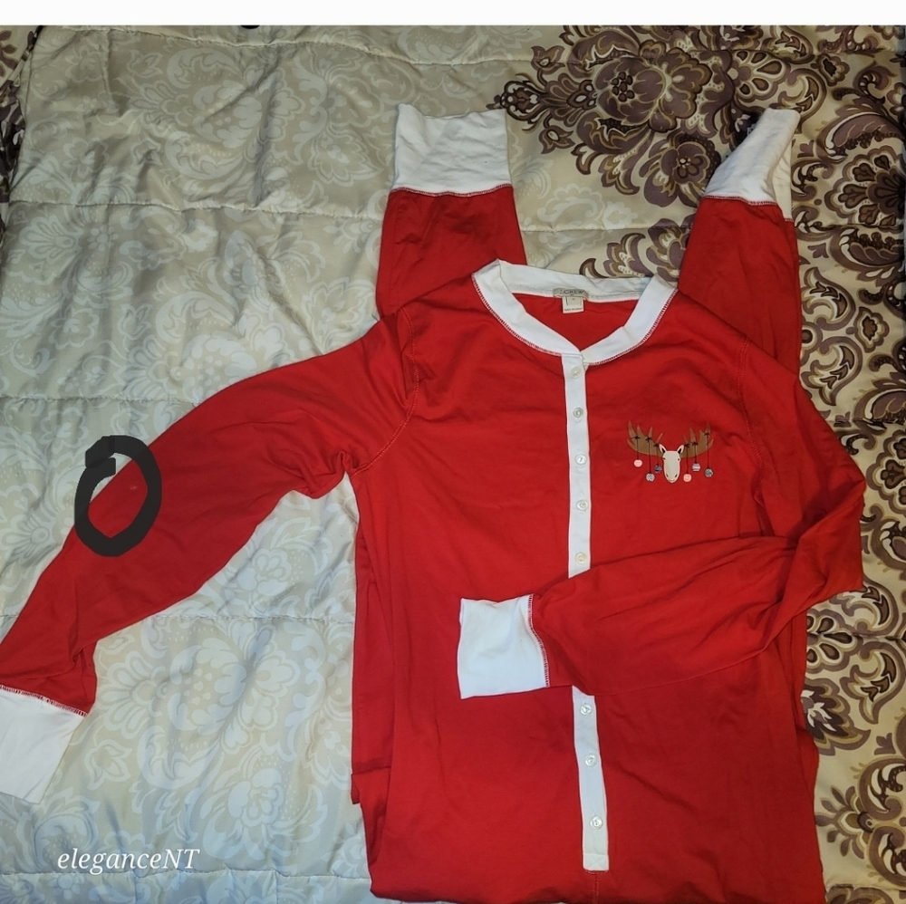 J. Crew Red Women's One Piece Reindeer Pajamas Sz: M - Picture 9 of 10